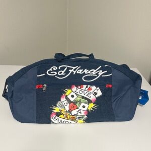 Ed Hardy Dark Blue Duffel Bag with Tattoo Design